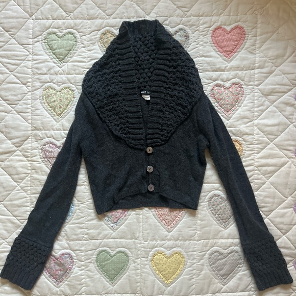Wetseal Vintage 2000s Y2K Long Sleeve Dark Grey Cropped Cardigan size Small - Picture 5 of 9